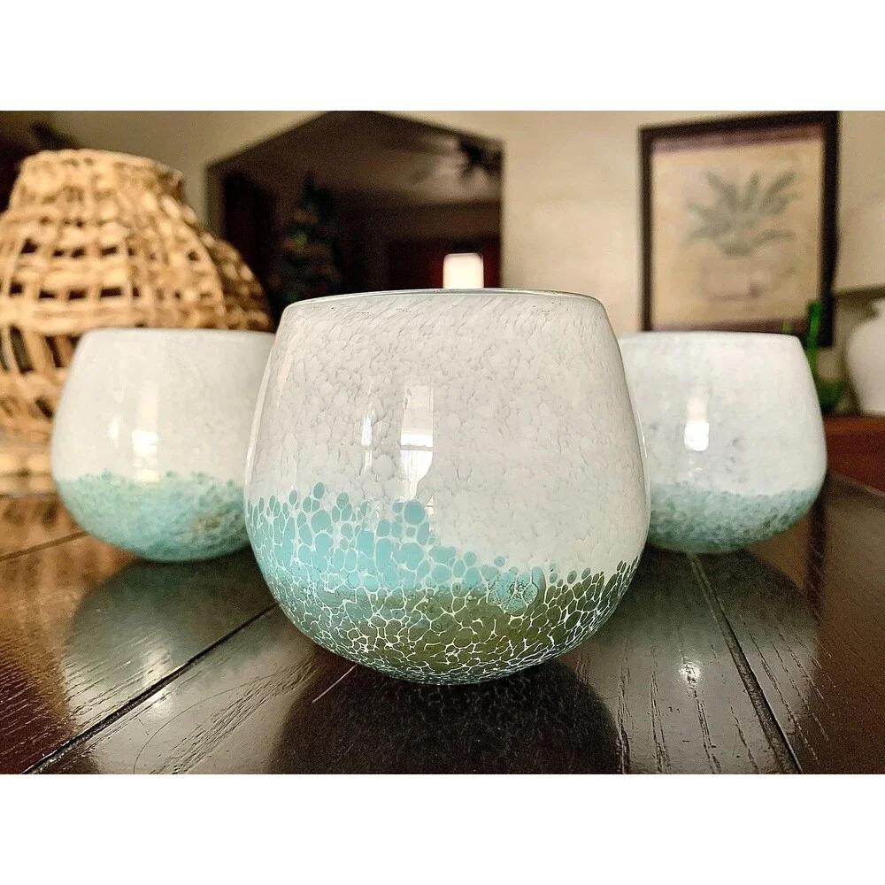 4 West Elm Mexican Glass Votive Candle Holders Recycled Confetti Frit Coastal
